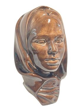 MCM Brown Glazed Bust Chalk Ware  Sculpture Vintage